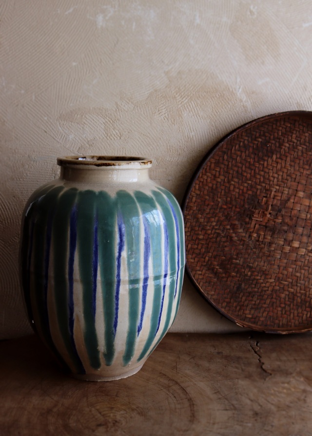 信楽焼 すだれ釉壷 民藝 茶壺 花器 投げ入れ 壷 簾