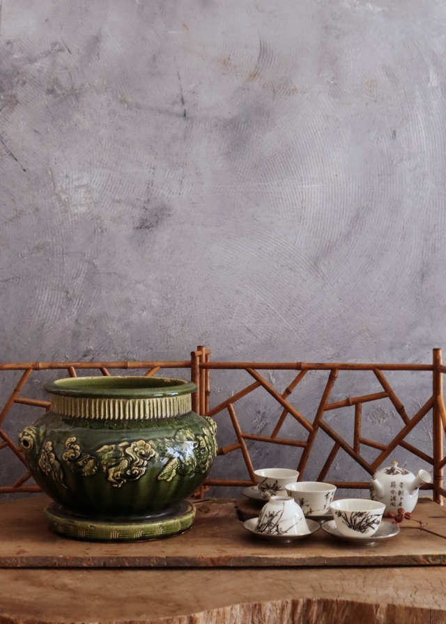 呂宋釉瓶掛け 火鉢 瀬戸織部 手あぶり 鉢カバー 江戸期 骨董 風炉 涼