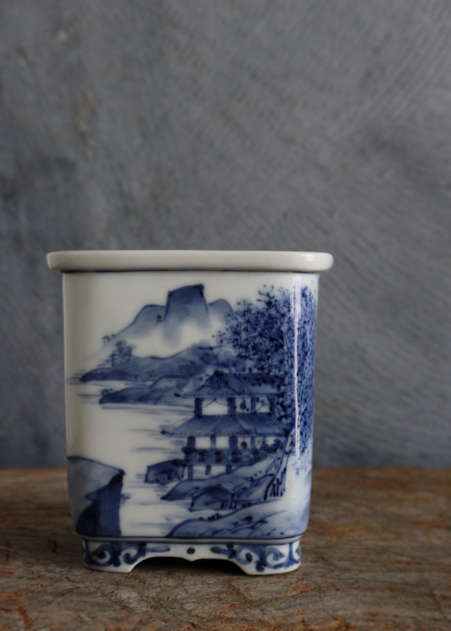 九谷名工 山本長左作 藍九谷 染付 植木鉢 盆栽鉢 筆筒 Sam's Collection