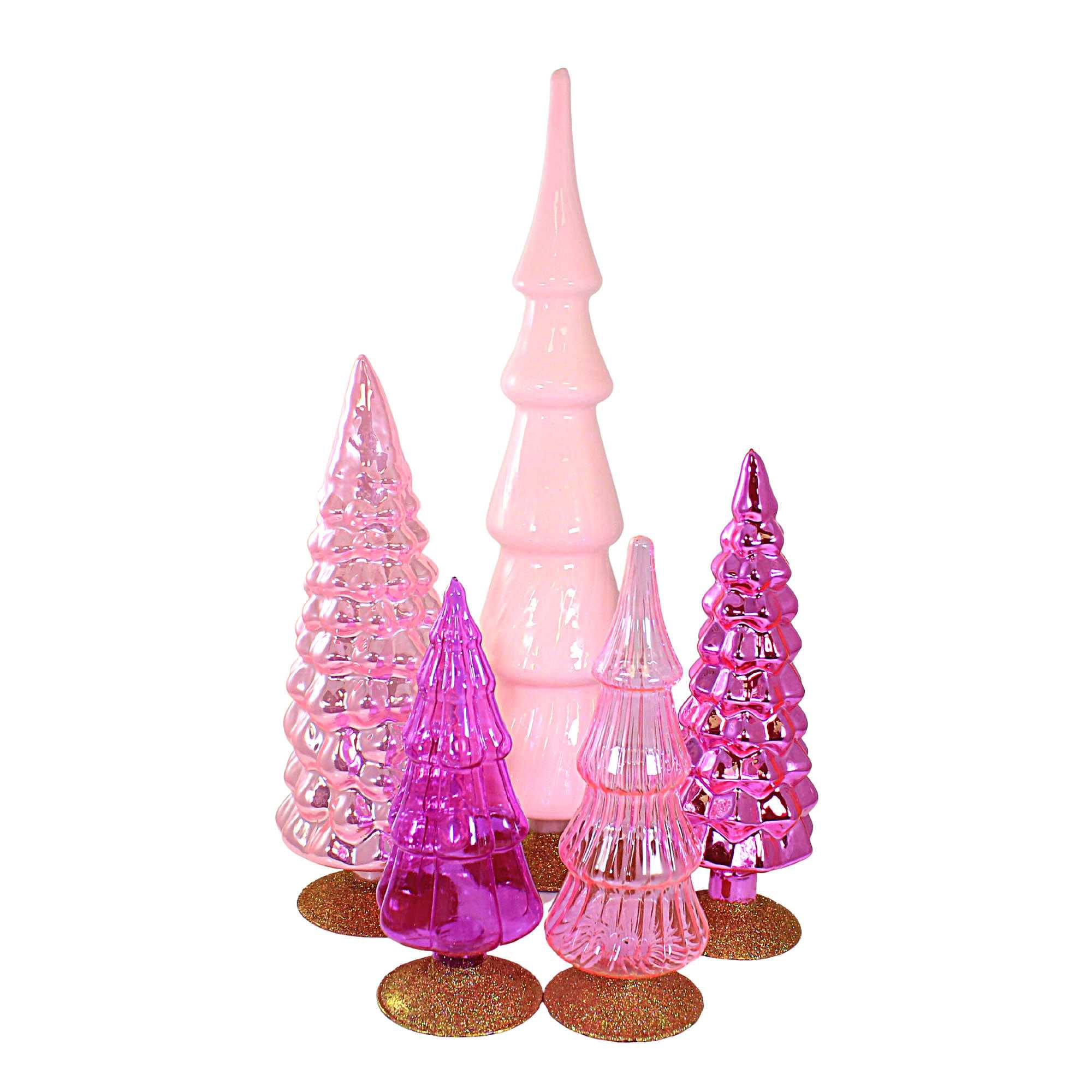 Cody Foster 17.00In Pink Glass Hued Trees S/5, Glass, Easter
