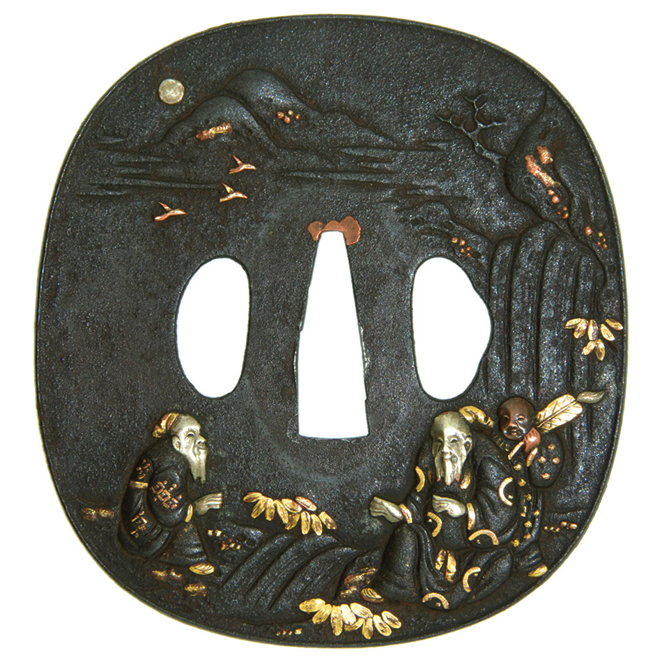 鍔 無銘 会津正阿弥 瀑下清談図鍔(TU-141214)｜刀・日本刀の販売なら