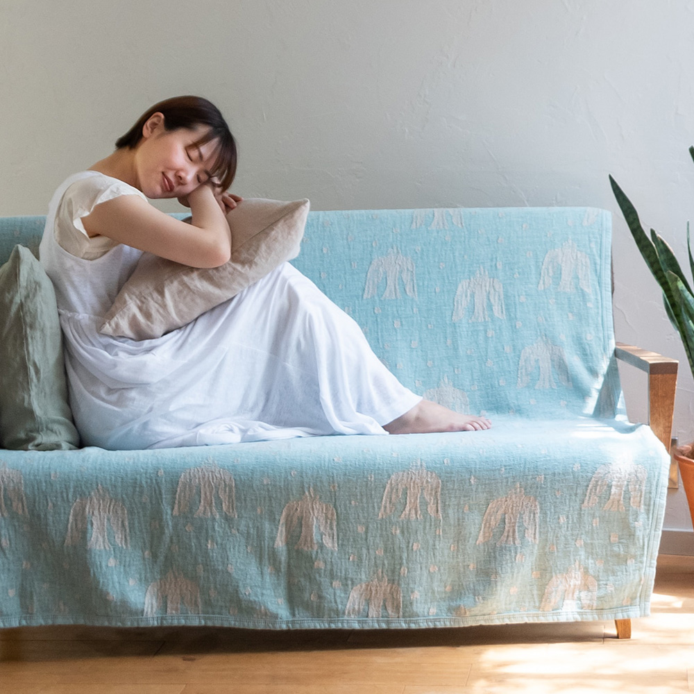 リネン＆シュニールコットン シングルブランケット 140×180cm birds in