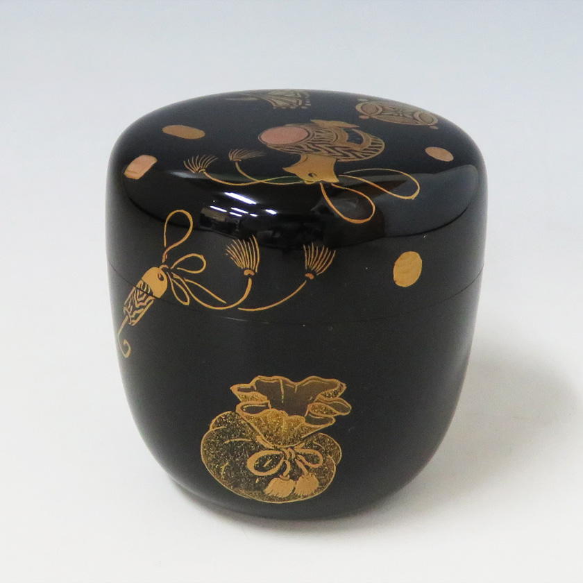 茶道具 棗（なつめ） 宝尽くし蒔絵 黒中棗 加賀蒔絵 林 勝 作 | 千年の
