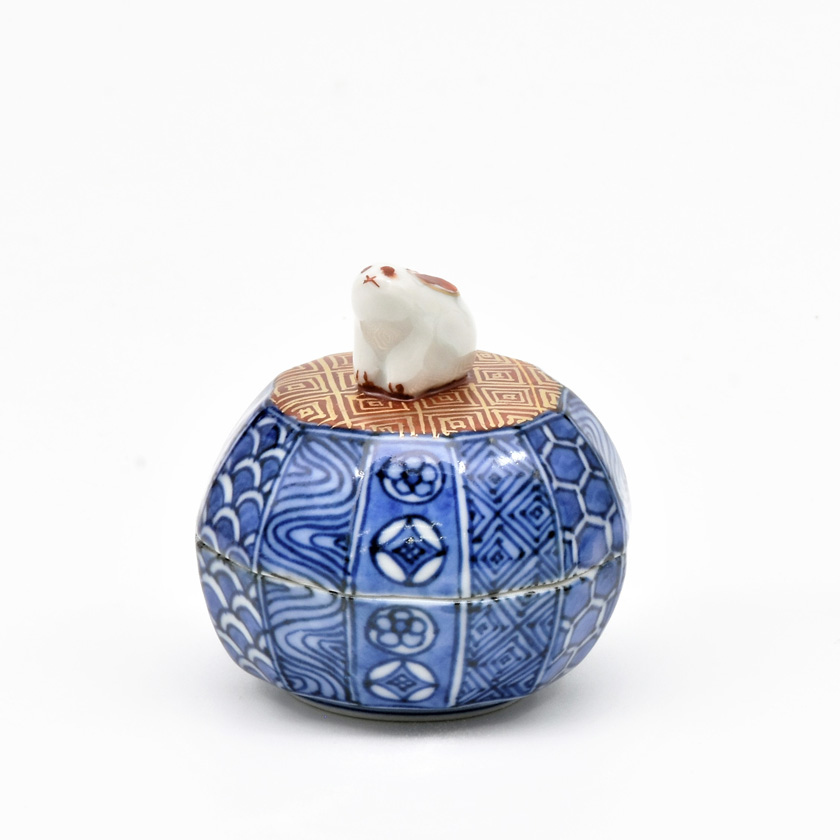 茶道具 香合（こうごう） 香合 祥瑞 十二角 兎 干支 高野 昭阿弥