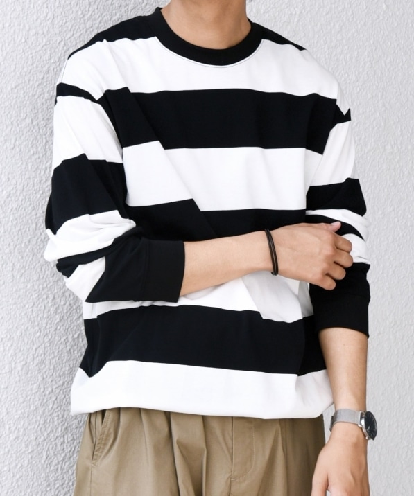 SHIPS any: ワイド カラー ボーダー スピンドル Tシャツ (ロンT