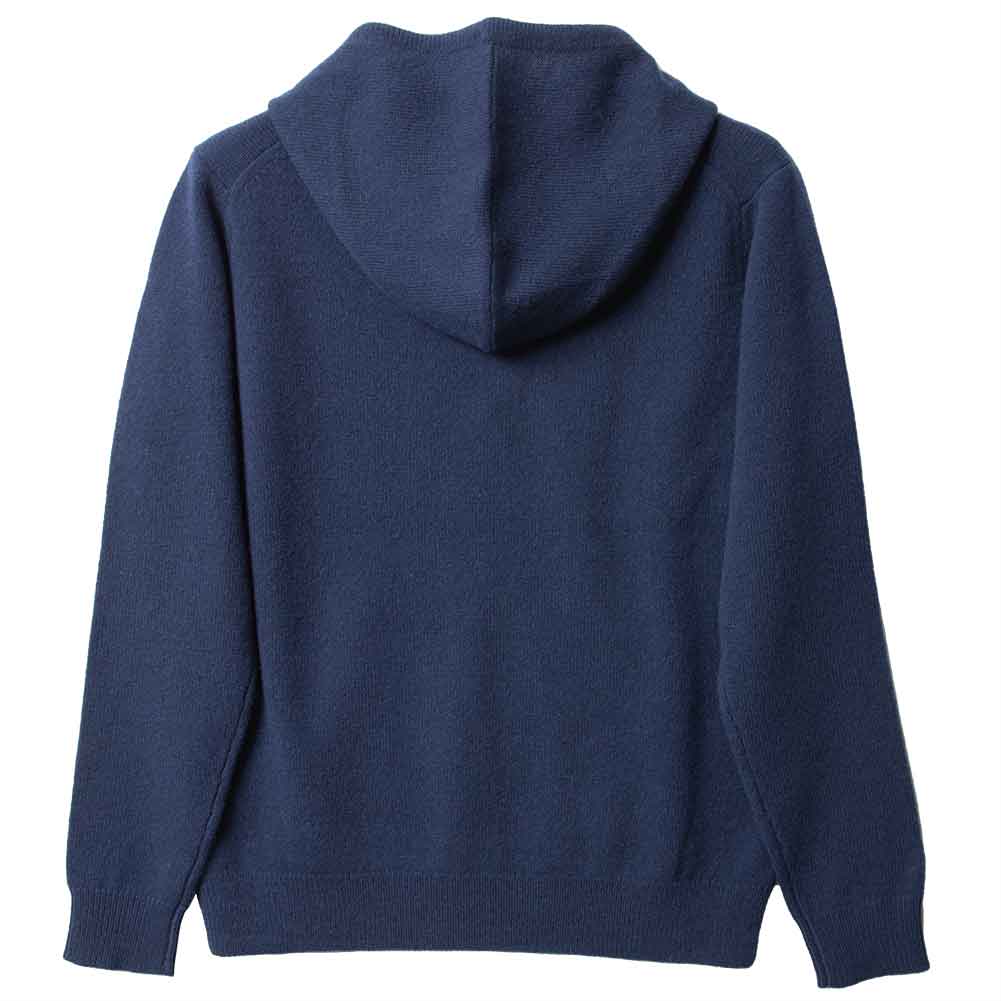 ニットパーカー プルオーバーフーディー ウール100% 全2色 ネイビー