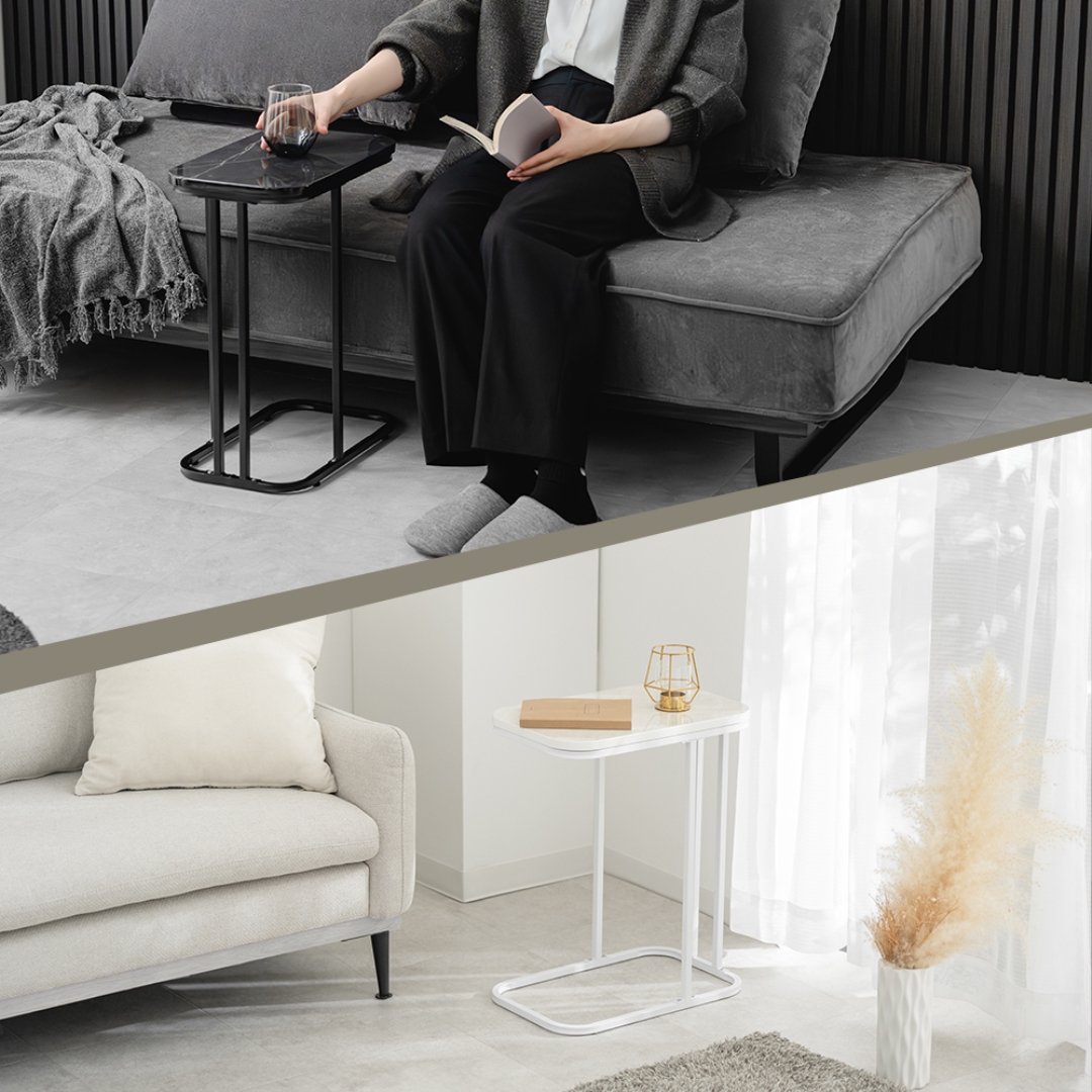大理石風サイドテーブル スクエアBK: インテリア・家具・収納