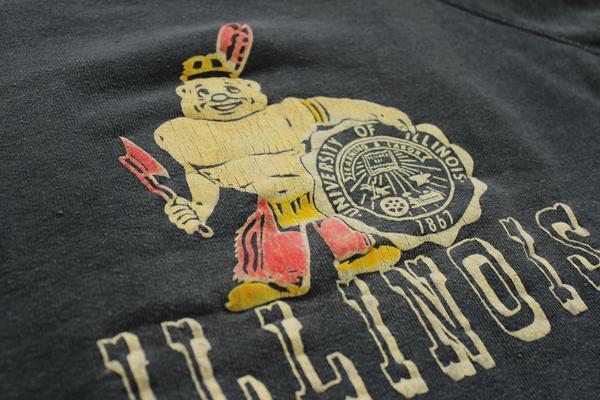 60s ILLINOIS カラーフロッキープリント 半袖スウェット 紺