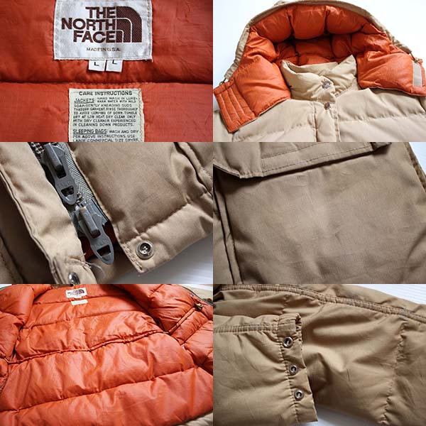 70s USA製 THE NORTH FACEノースフェイス 茶タグ フード付き ダウン