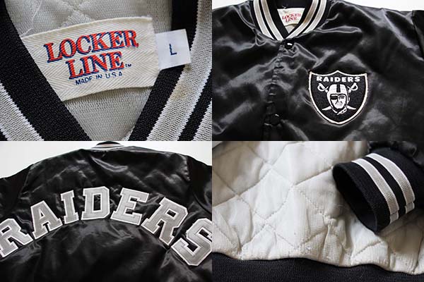 90s USA製 LOCKER LINE NFL RAIDERS ナイロンスタジャン 黒 L