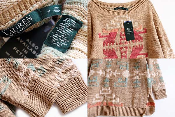 新品☆LAUREN ラルフローレン ネイティブ柄 リネン×コットンニット