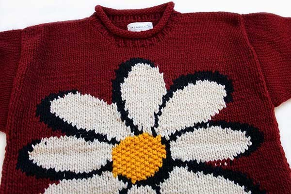 エクアドル製 IMBABURA フラワー 花柄 ロールネック ウールニット