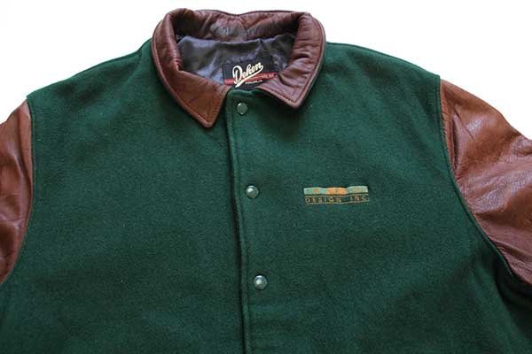 Dehen WRG DESIGN INC刺繍 メルトン ウール 袖革スタジャン 緑×焦げ茶
