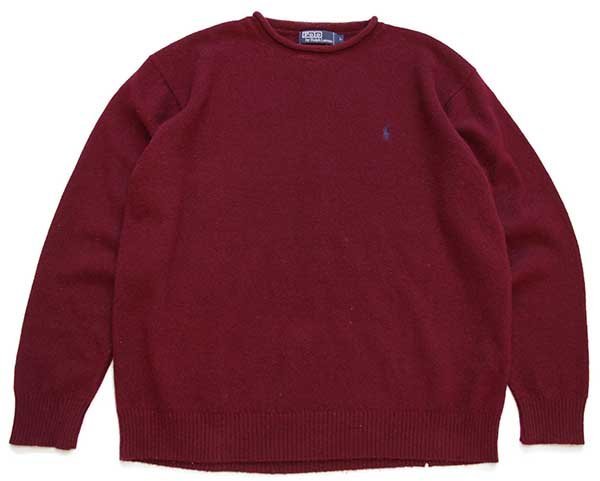 90s ポロ ラルフローレン ワンポイント ロールネック ラムウールニット