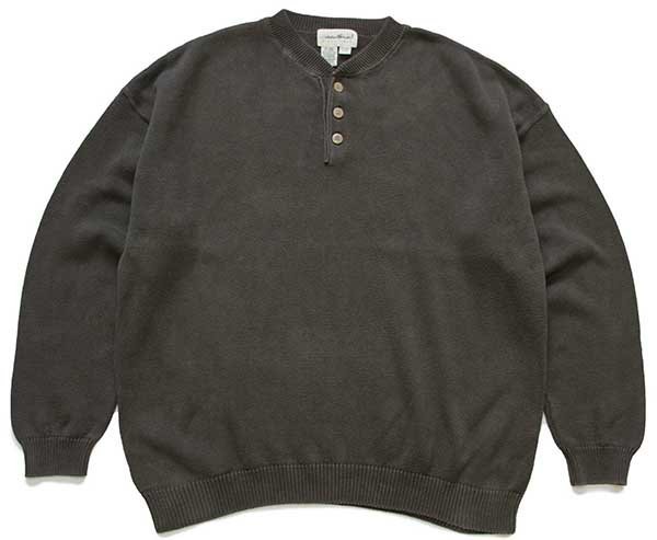 90s EddieBauerエディーバウアー 無地 ヘンリーネック コットンニット