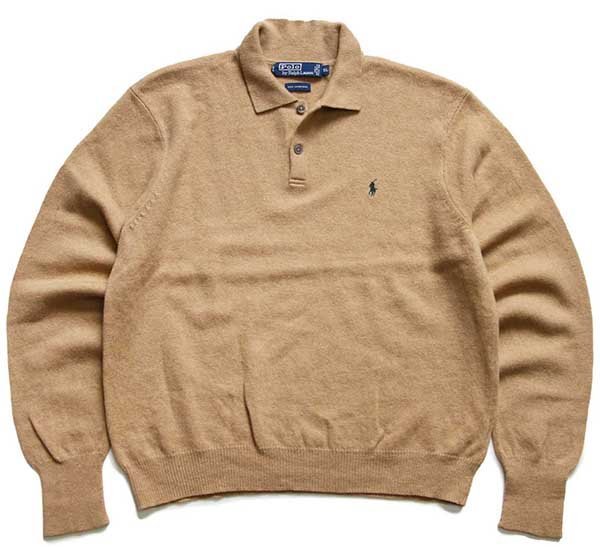 90s ポロ ラルフローレン ワンポイント ラムウールニット ポロシャツ