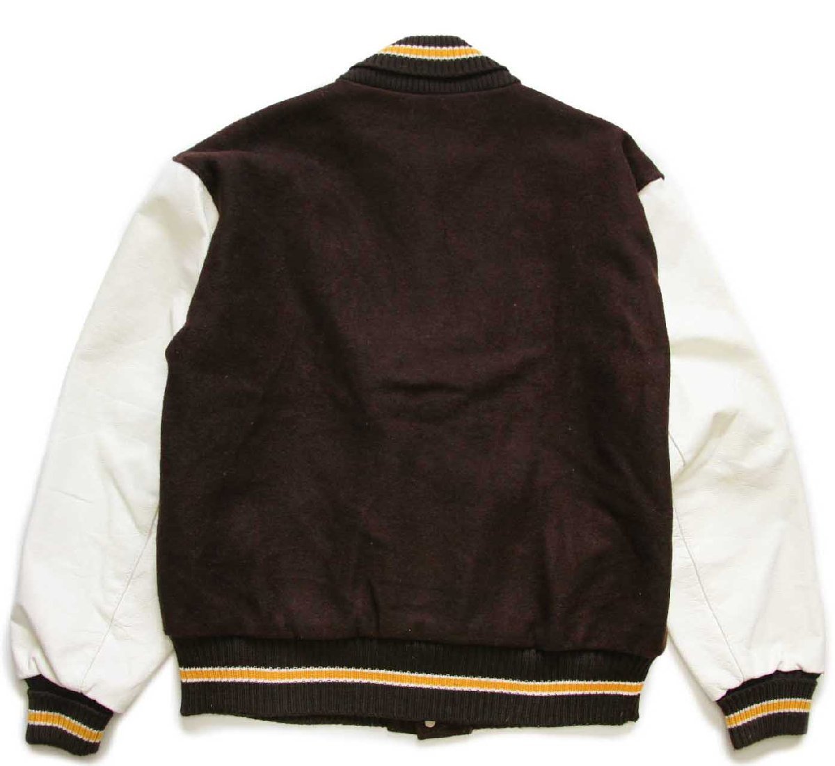 90s USA製 DeLONGデロング メルトン ウール 袖革スタジャン 焦げ茶×白