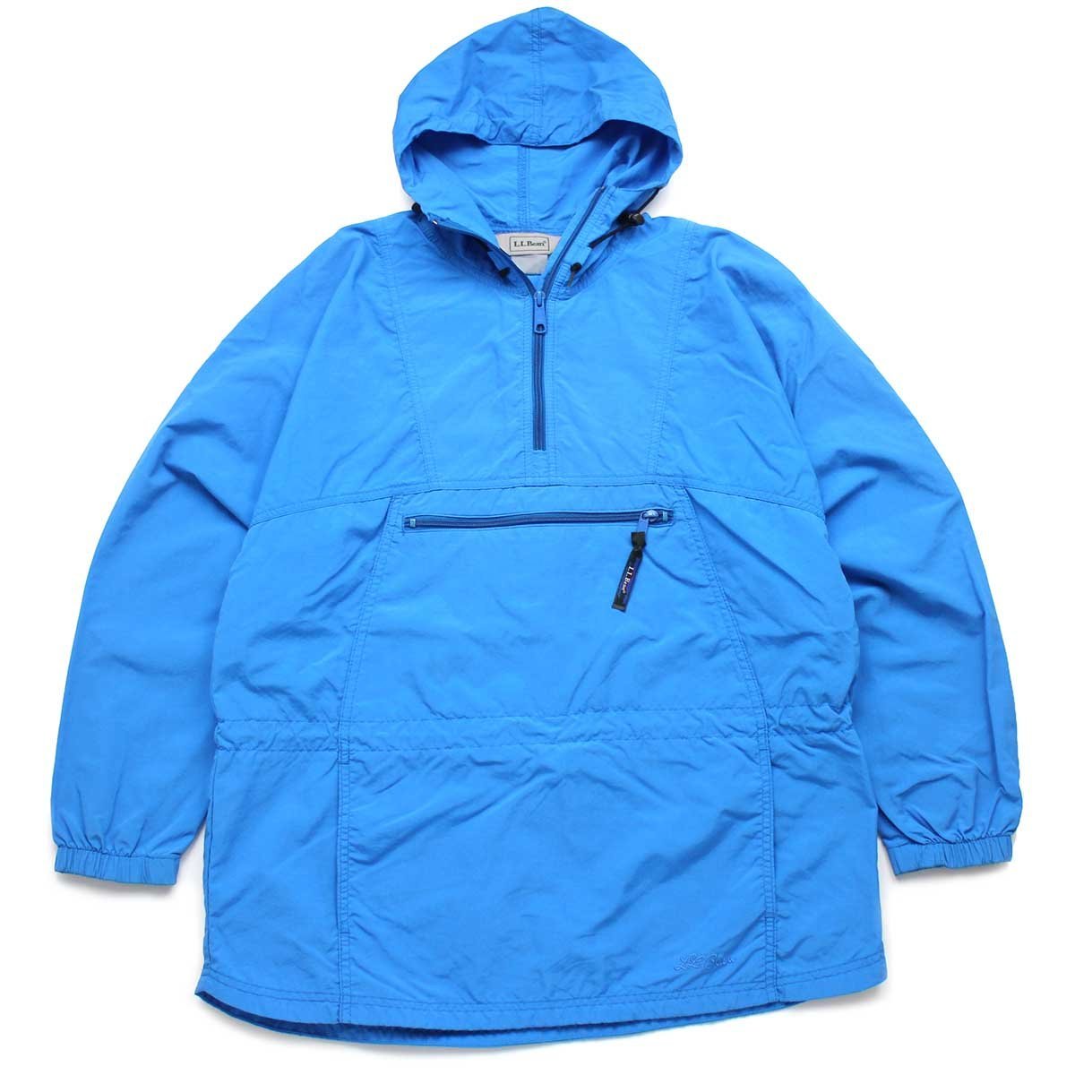 90s L.L.Bean 筆記体ロゴ刺繍 ナイロン アノラックパーカー 青 S