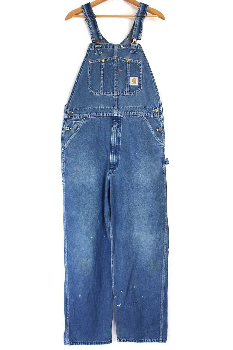 90s carharttカーハート ペンキ飛び デニム オーバーオール w38