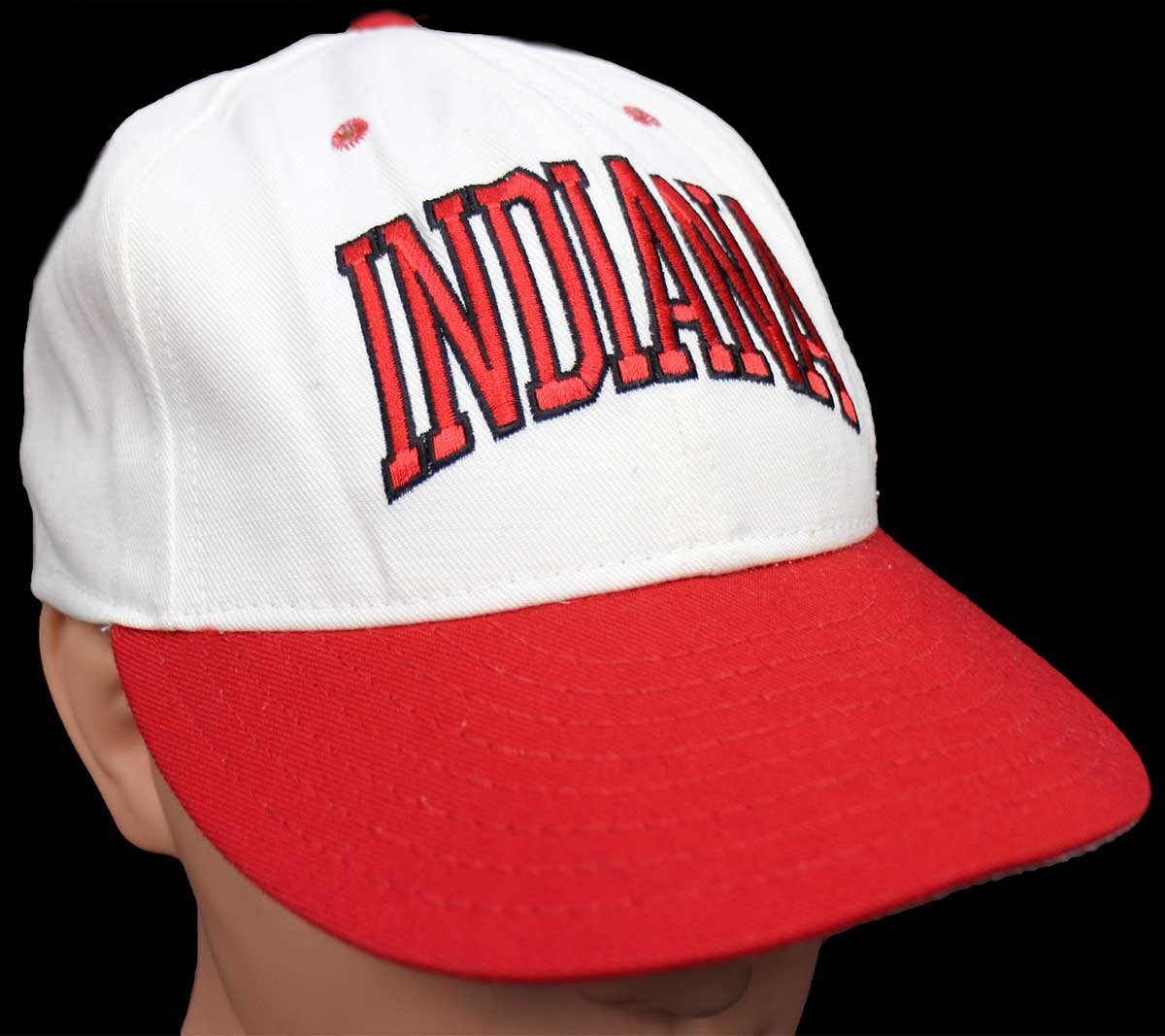80s USA製 INDIANA 刺繍 ツートン 切り替え キャップ 白×赤