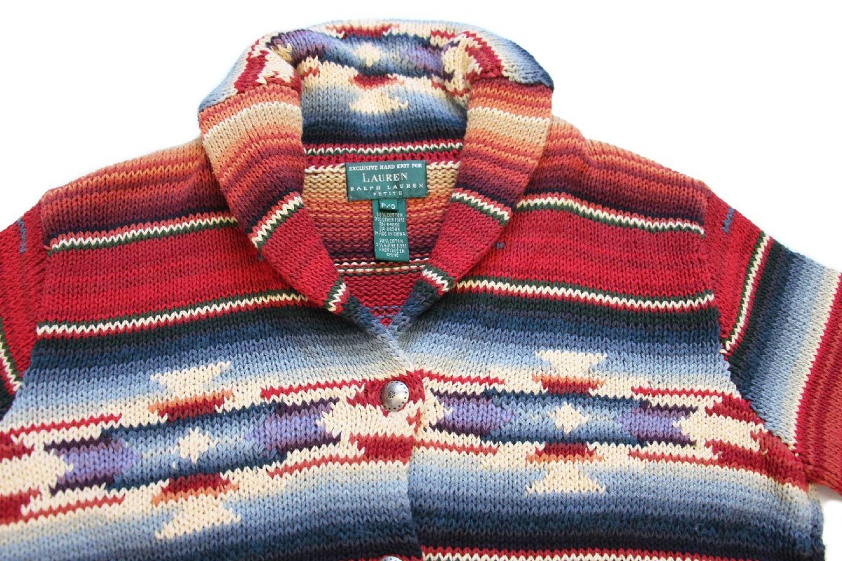 00s LAUREN ラルフローレン ネイティブ柄 ショールカラー コンチョ