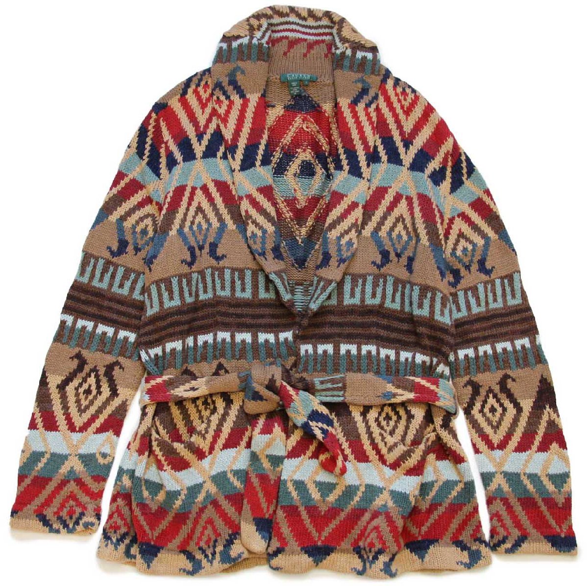 LAUREN ラルフローレン ネイティブ柄 ショールカラー コットン×リネン