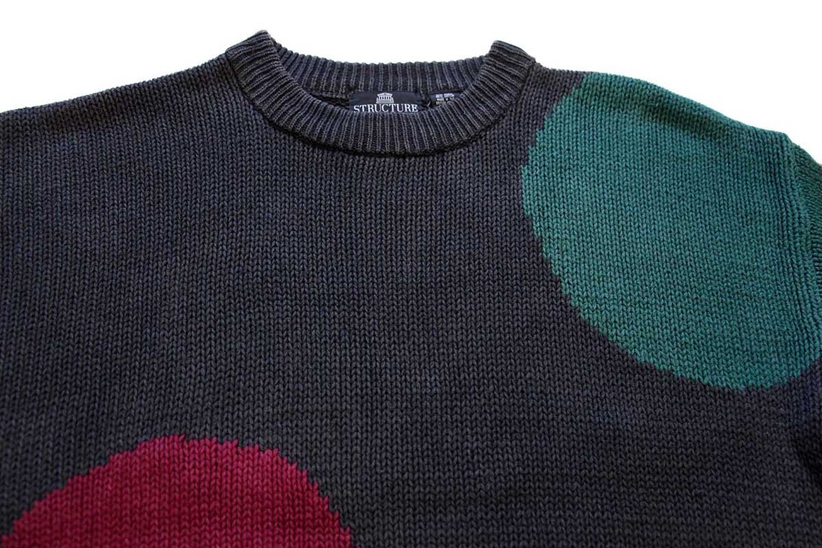 90s STRUCTURE アート ラミー×コットンニット セーター 炭黒