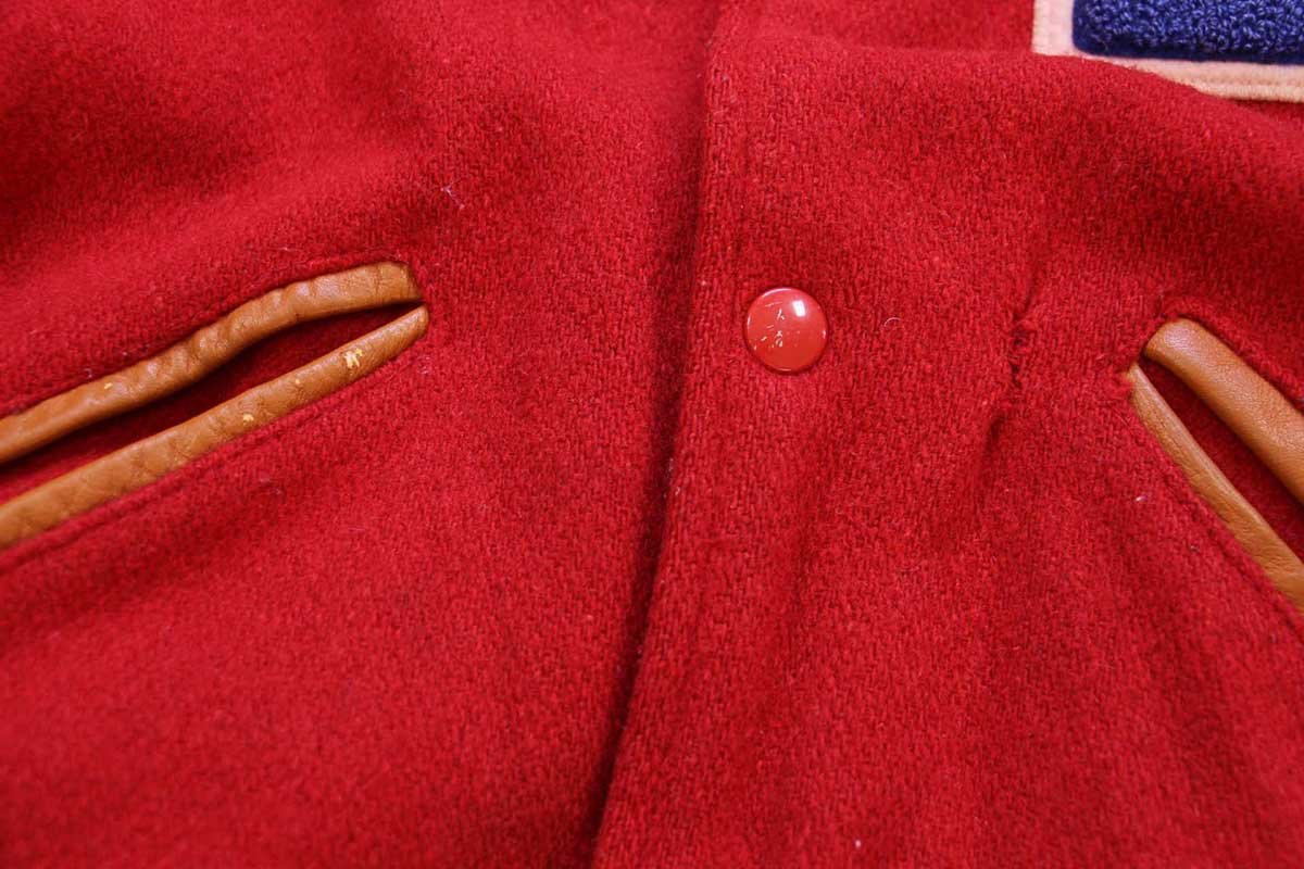 70s USA製 Hatchers レタードパッチ付き メルトン ウール 袖革