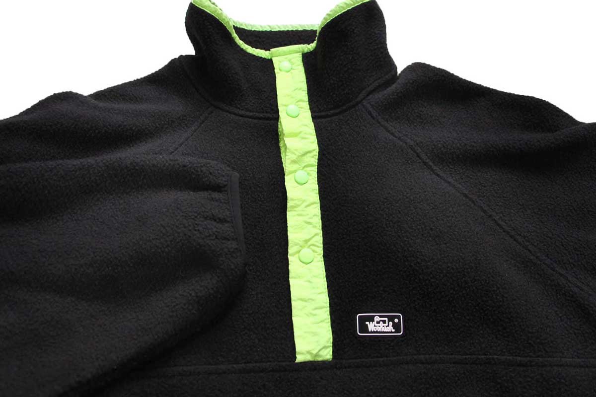 80s USA製 Woolrichウールリッチ プルオーバー フリース 黒×蛍光黄緑