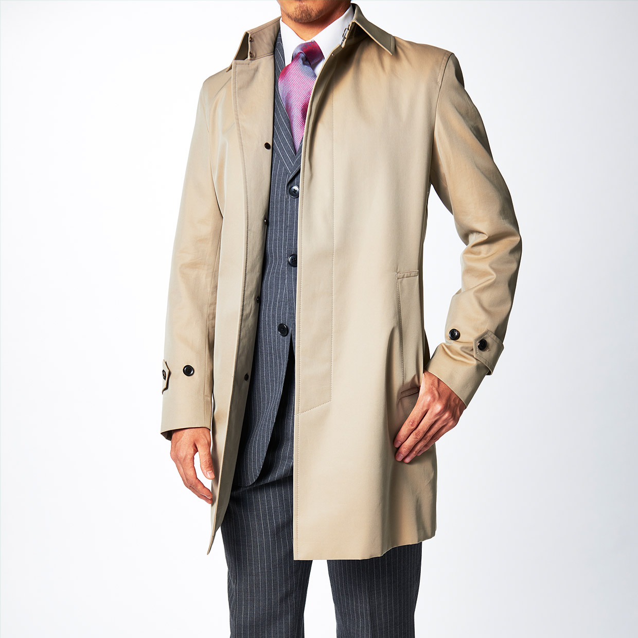 メンズ ステンカラーコート（キルティングライナー付）｜日本製上質