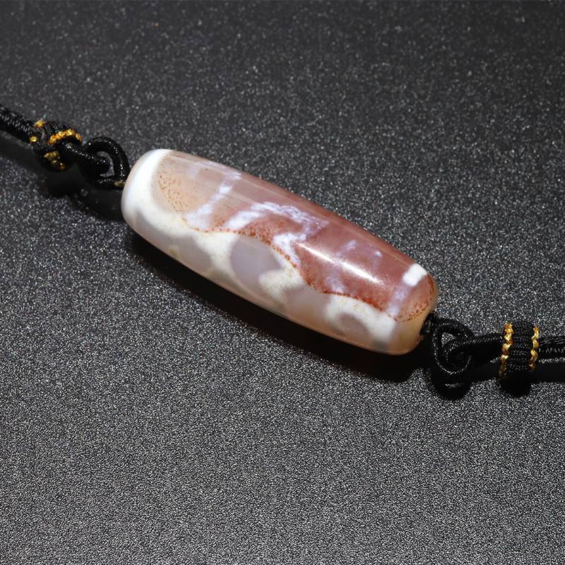 現品限り】ネックレス 白珠玉髄天珠 水蓮花天珠 朱砂入り 幸運 浄化