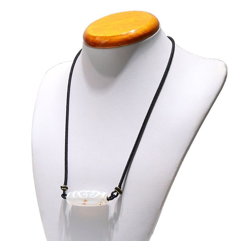 現品限り】ネックレス 白珠玉髄天珠 双心金剛杵天珠 花朱砂入り 幸運