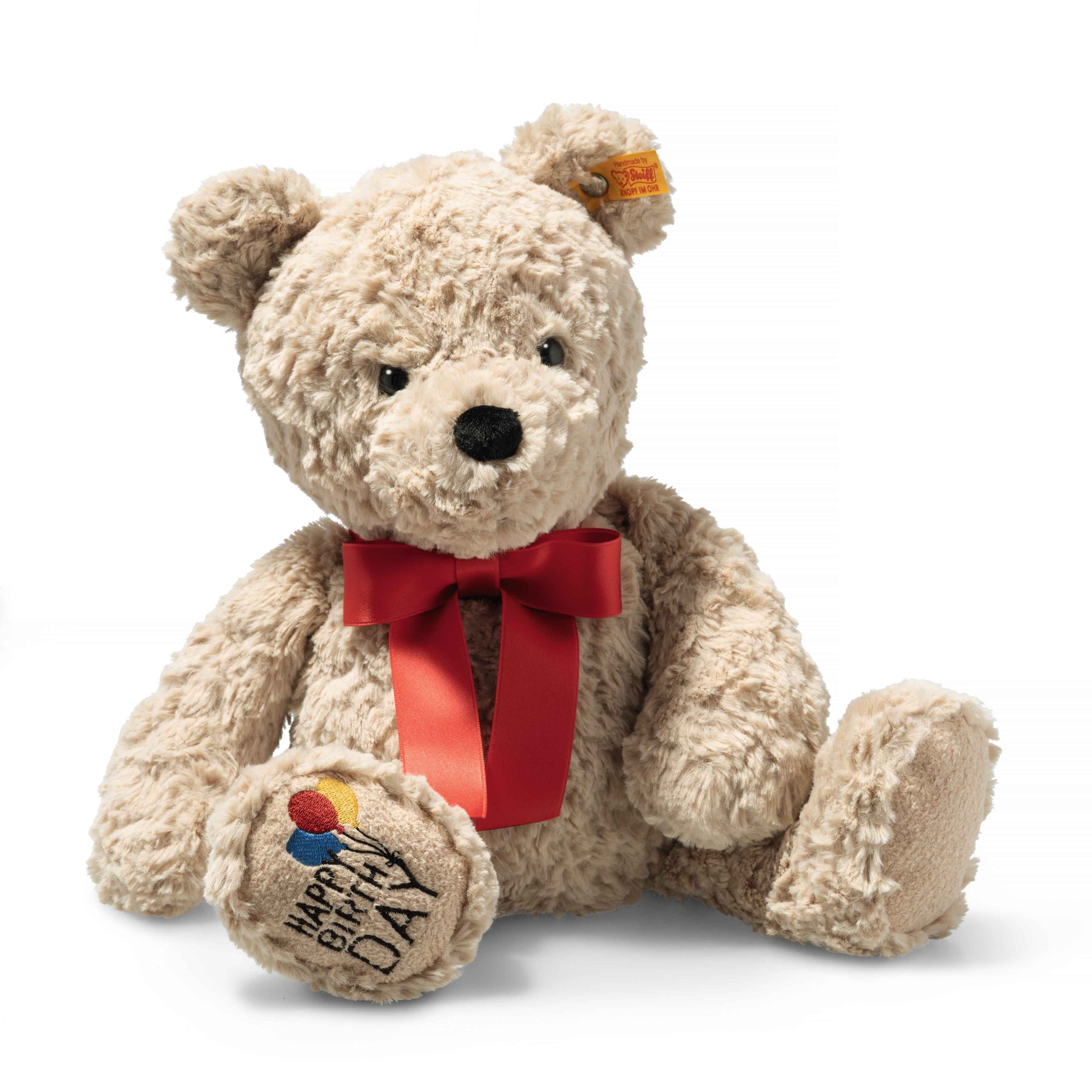 Jimmy “Happy Birthday” Teddy Bear with Bow, 14 in, beige - Steiff.com