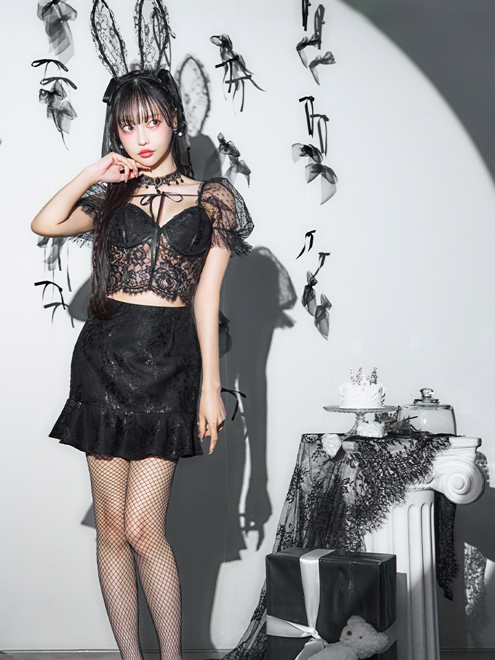 即日発送！】【ハロウィン】セクシーレースバニー半袖セットアップ