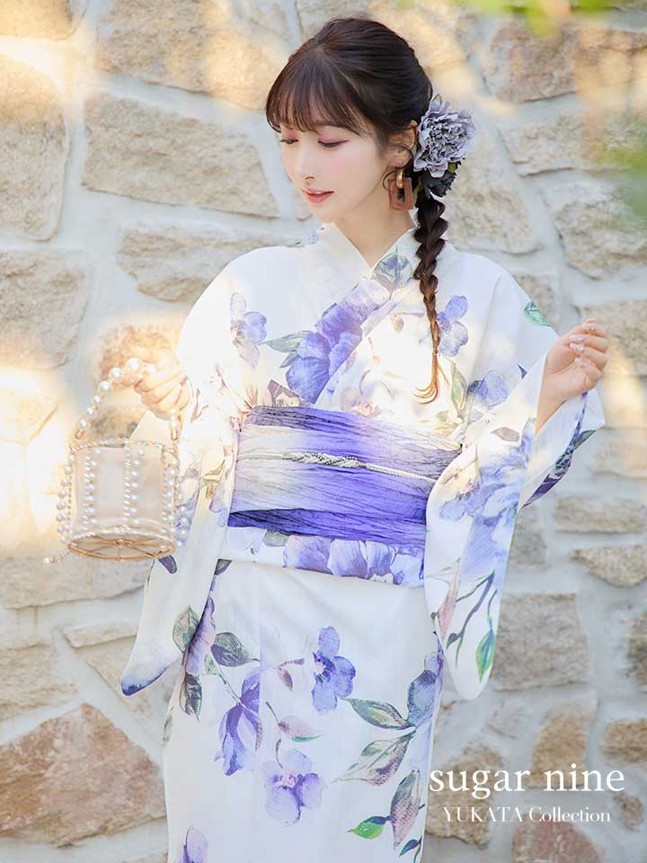 即日発送！】【浴衣】白地に水彩牡丹のクラシック浴衣 【浴衣3点