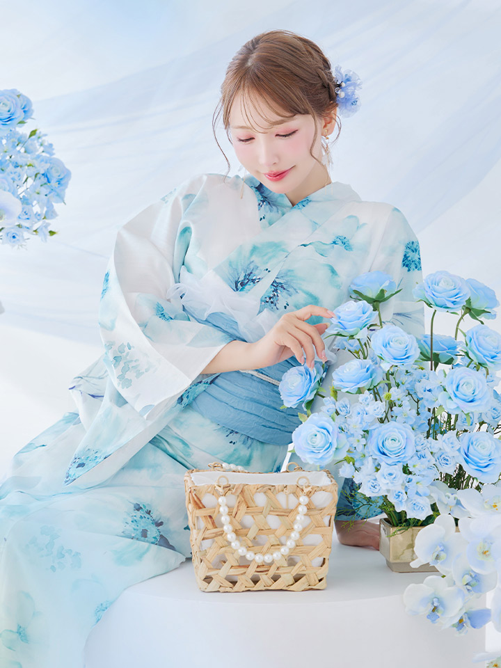 青 花柄の浴衣 3点セット sugar 青 花柄の浴衣 3点セット sugar