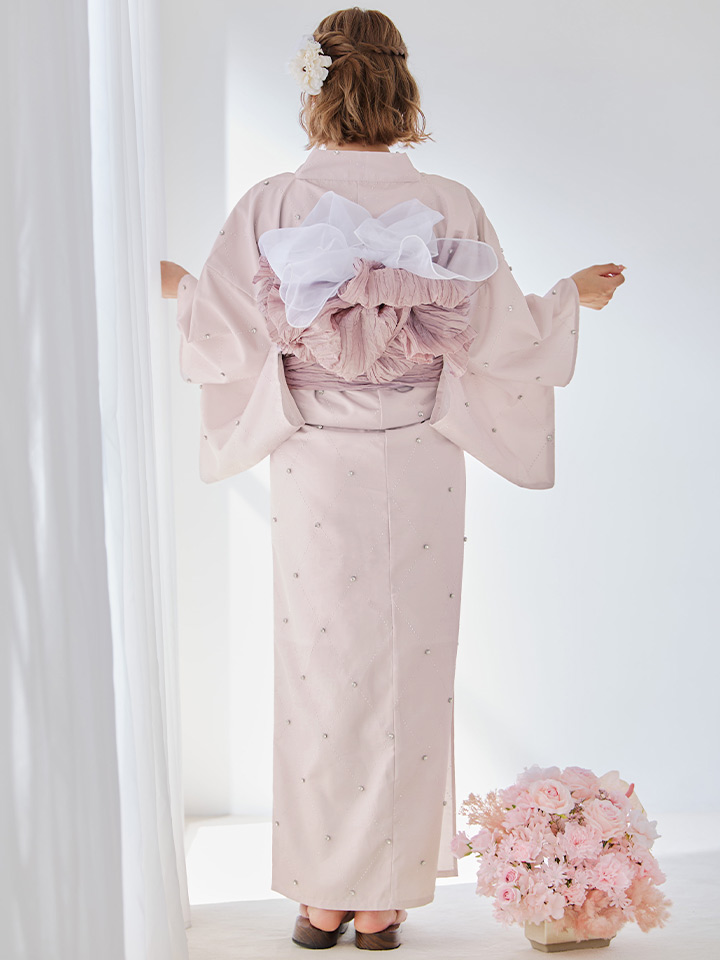 即日発送】アーガイルビジュー浴衣【浴衣3点セット 浴衣/帯/下駄