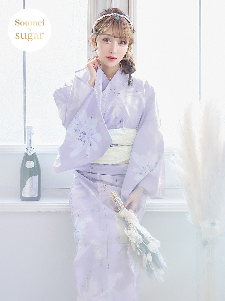 即日発送】【浴衣セール】【浴衣】 ライラックの可憐な花浴衣【浴衣3