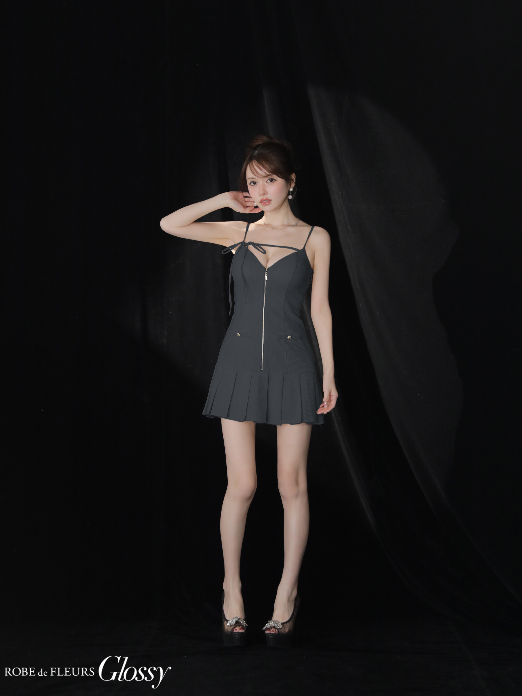 XSサイズあり【Glossy/グロッシー】バストリボン/ ラメツイード