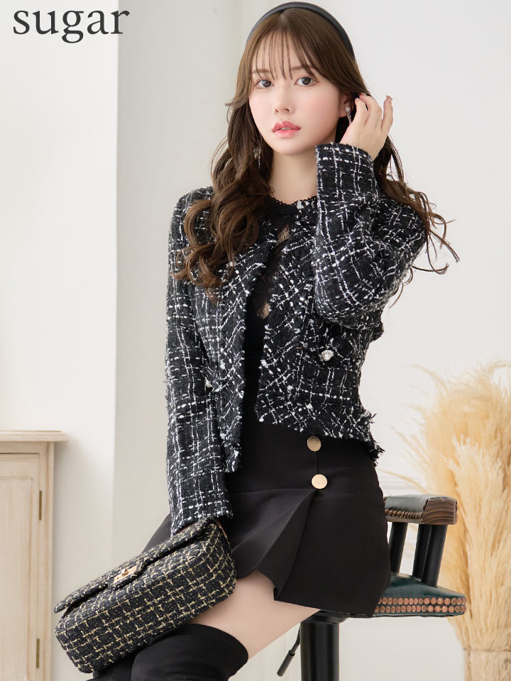 an to you】アウター/ジャケット/ ツイード/チェック/ノーカラー[OF05