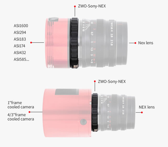 ZWO SONY NEX用マウントアダプター（ASI585/533/294/183（Bf=6.5mm）用