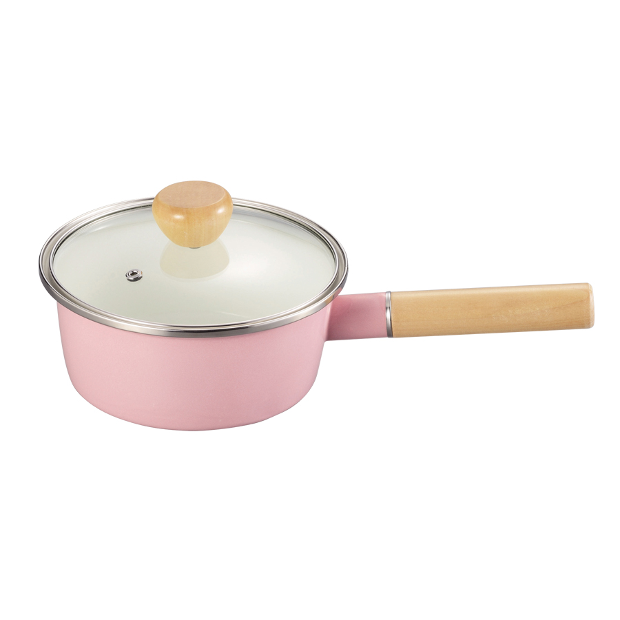 アミィ ホーローガラス蓋片手鍋16cm(ピンク) HB-794