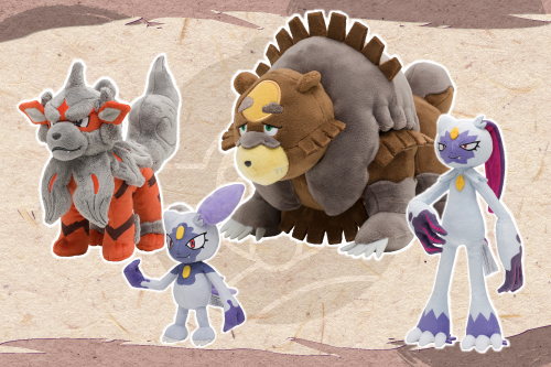 ヒスイのすがたのウインディたちのぬいぐるみが、ポケモンセンターに