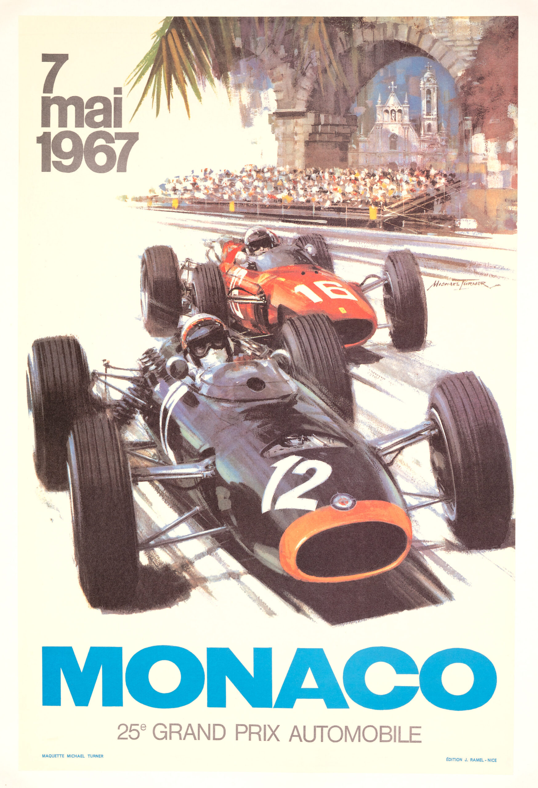 1967 Monaco Grand Prix by Michael Turner on linen - Poster France