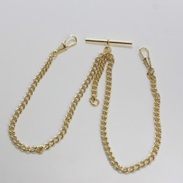 懐中時計用ダブルアルバートチェーン Tバー/ゴールドカラー 99X-GOLD-D