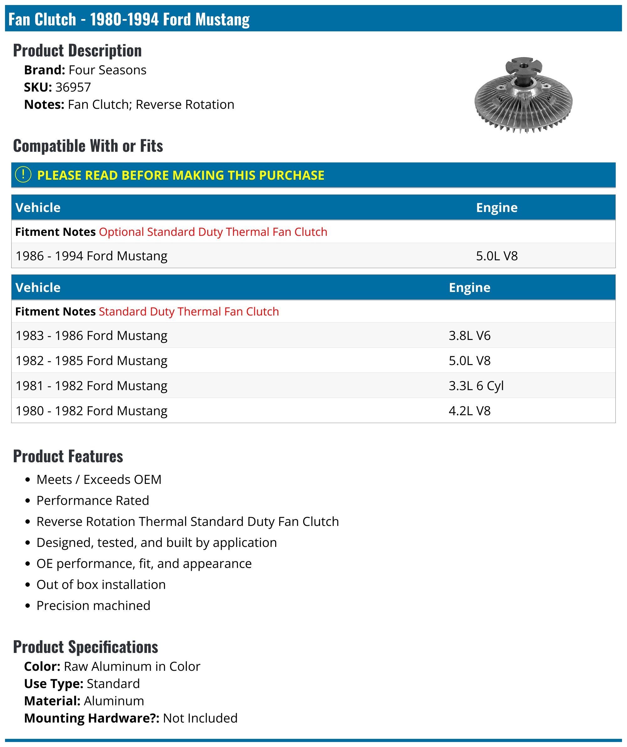 1980-1994 Ford Mustang Fan Clutch - Four Seasons 36957 - PartsGeek.com