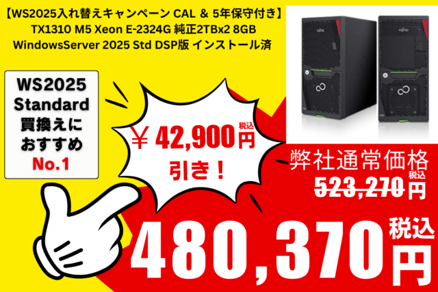 2025検証】TX1310M5にWindows Server 2025 Standard インストールして