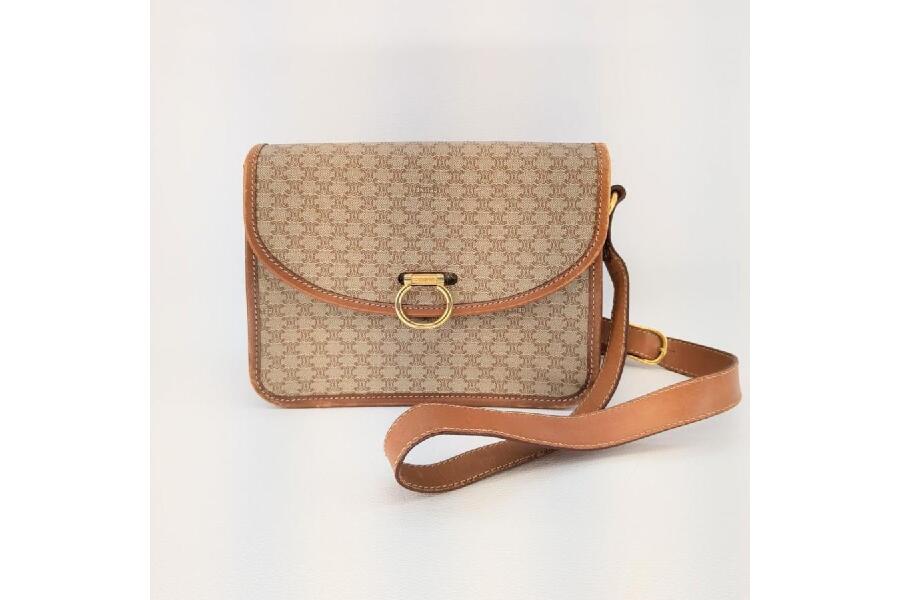 CELINE セリーヌ ショルダーバッグ マカダム レザー ベージュ系 程度B