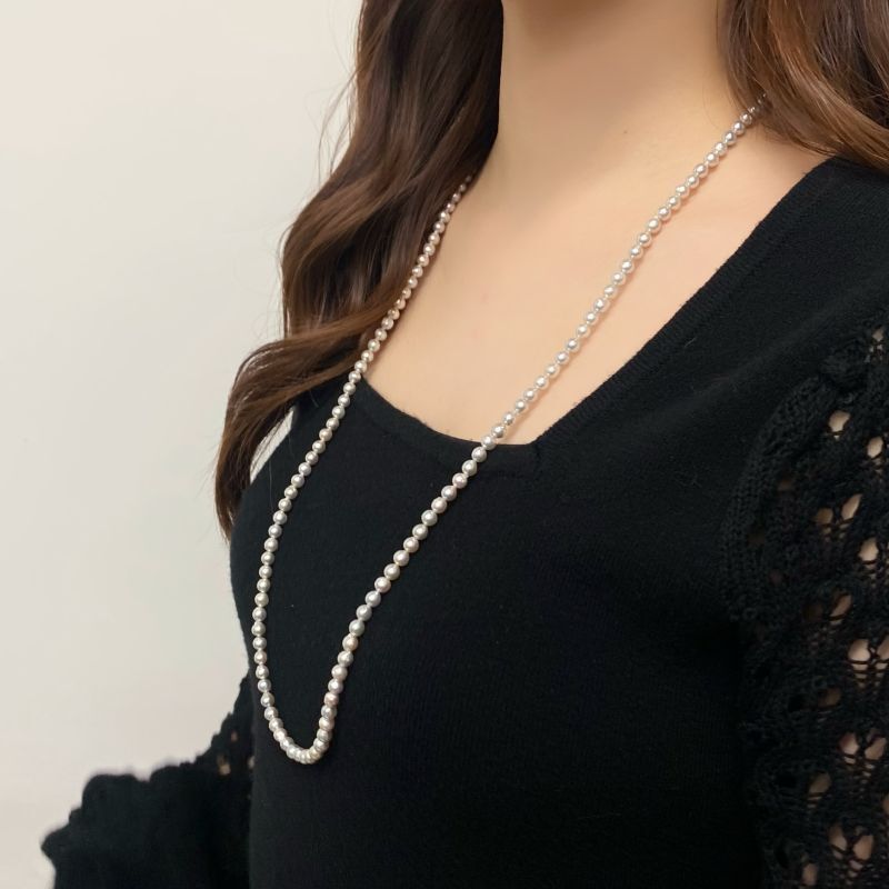 アコヤ真珠 ベビーパールロングネックレス ナチュラルグレー バロック