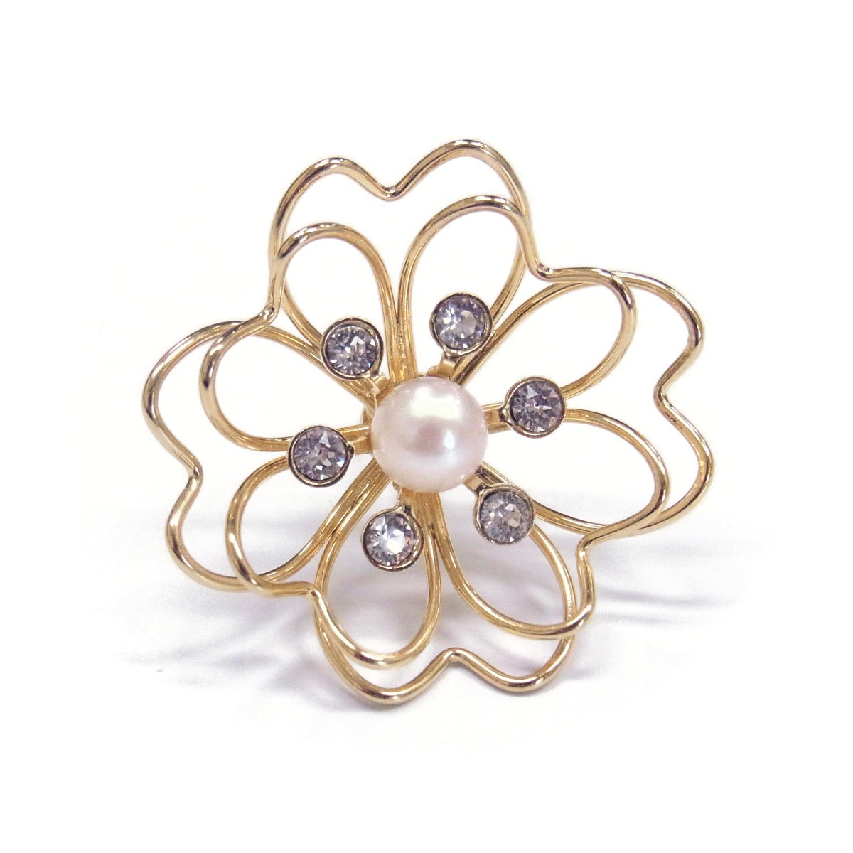 アコヤ真珠 パールブローチ 5-5.5mm ホワイト ラウンド ブラス 花